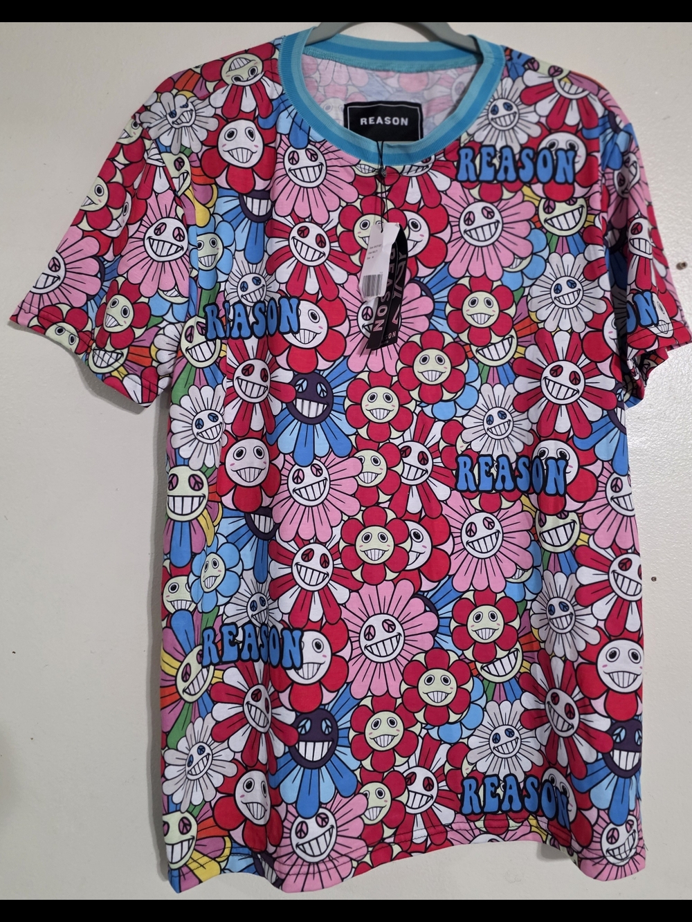 NWT Reason Brand NYC Floral Smileys All-Over Print T-Shirt Size M Streetwear